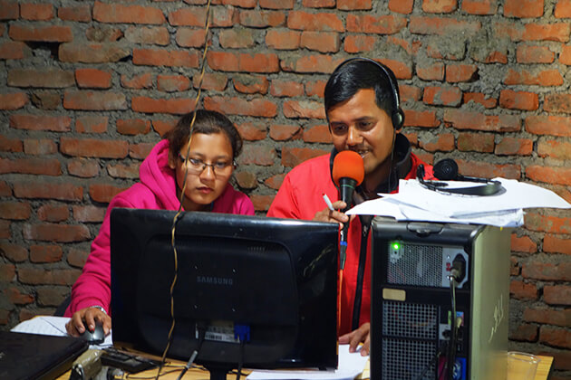 Host at Radio Sindhu, a community radio in Chautara in one of the areas most affected by the earthquake. Photo: Andreas Sugar, IMS